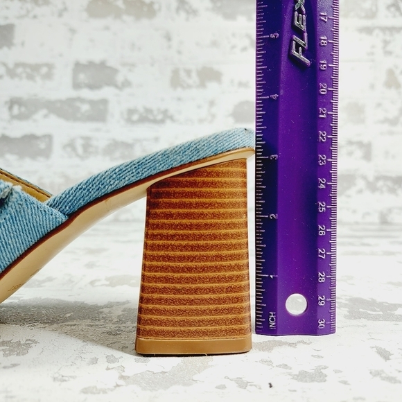 Nine West Wylow Blue Denim Open Toe Slip On Block Heel Mules M437 - Picture 9 of 13